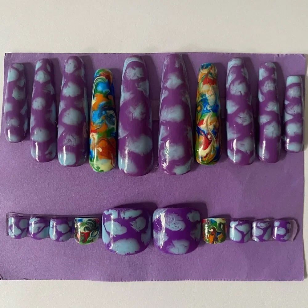 Purple skies manicure 💅 & pedicure press on nail set